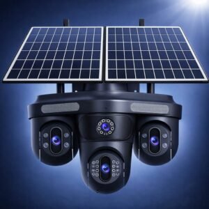 كاميرا مراقبة بالطاقة الشمسية بـ 4 عدسات مع لوحتين للطاقة الشمسية
